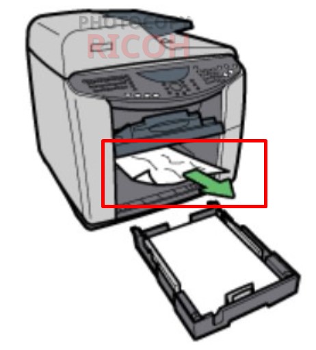 Xử lí lỗi kẹt giấy máy photocopy Ricoh - kẹt khay 1 (Tray 1): kéo hẳn khay ra ngoài, cẩn thận không làm rớt khay