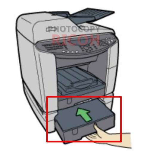 Xử lí lỗi kẹt giấy máy photocopy Ricoh - kẹt khay 2 (Tray 2): đẩy khay lại vào trong máy