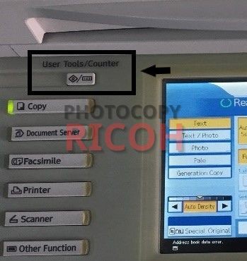 Cách tìm địa chỉ IP của máy photocopy Ricoh trên máy photo: Ở khu vực gần màn hình điều khiển của máy, tìm kiếm và nhấn nút User tool