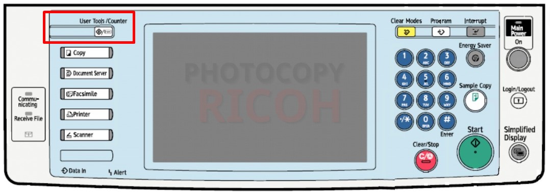 hướng dẫn sử dụng máy photocopy Ricoh : User tools: cho phép thiết lập các chức năng, cài đặt hiển thị mặc định, chọn các chức năng truy cập nhanh hiển thị ra màn hình.. Counter: Xem số lượng bản copy, in đã dùng của máy photocopy