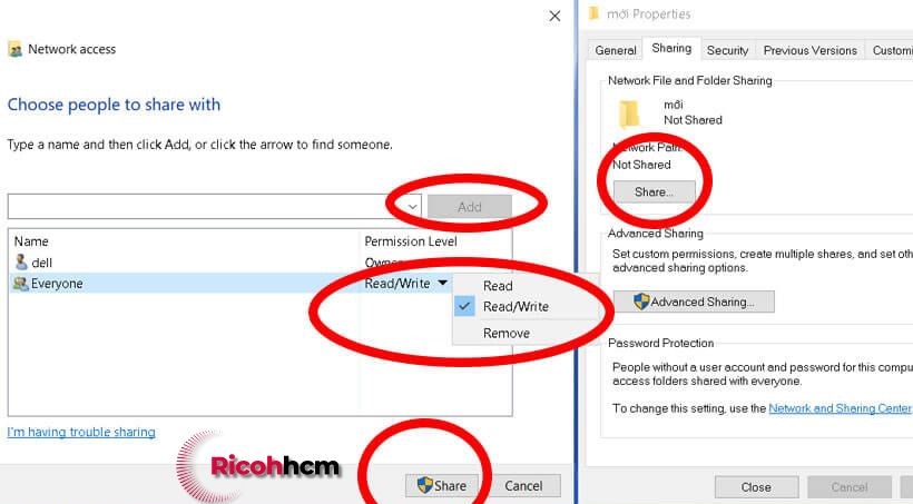 Hướng dẫn cài Scan To Folder photocopy RICOH : share thư mục scan trước khi cài đặt