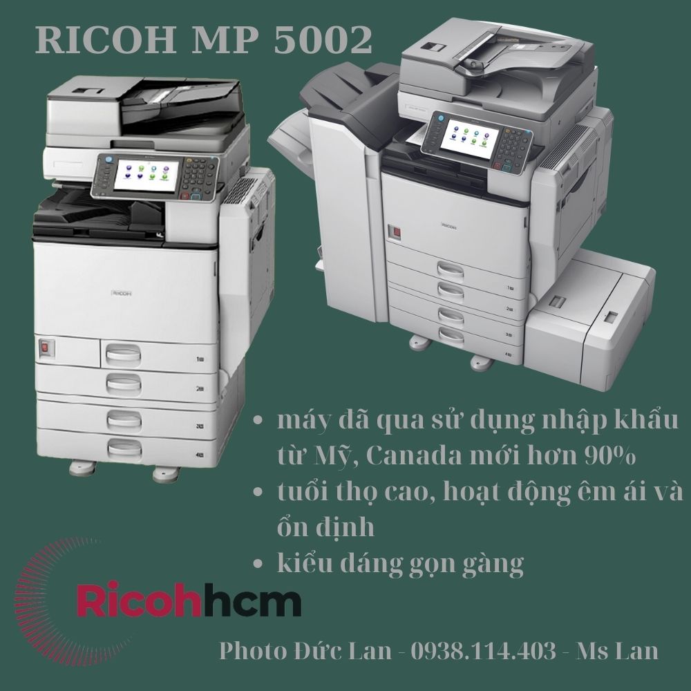 Theo Photo Đức Lan - chuyên bán máy photocopy Long An thì mã RICOH MP 5002 rất phù hợp sử dụng trong văn phòng hoặc dịch vụ photocopy nhỏ.