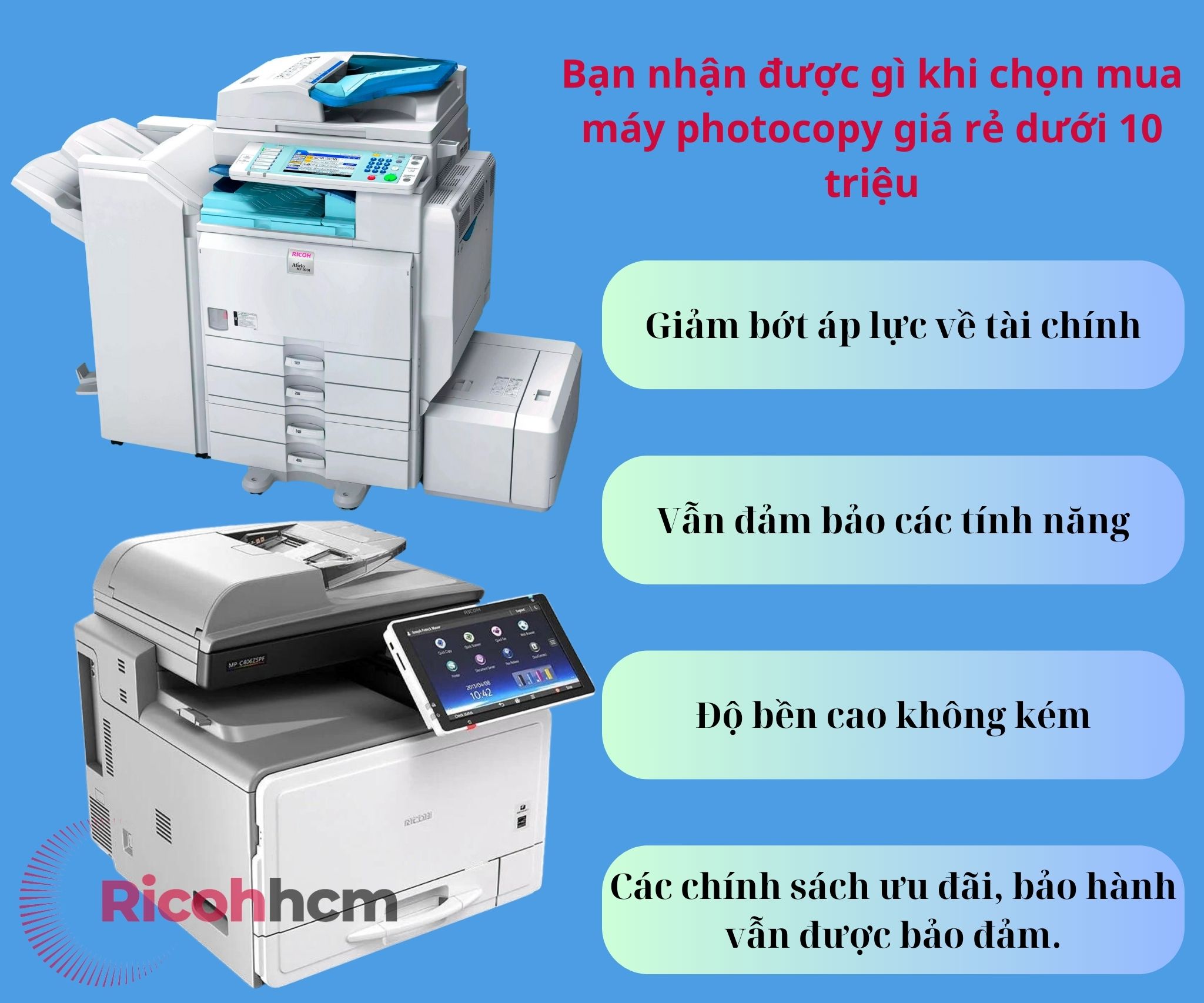Không khó để có thể tìm mua một chiếc máy photocopy giá rẻ dưới 10 triệu . Nhu cầu sử dụng máy photocopy giá rẻ dần tăng cao bởi những giá trị mà dòng thiết bị này đem lại cho người dùng.